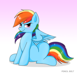 Size: 2488x2368 | Tagged: safe, artist:pencil bolt, rainbow dash, pegasus, pony, g4, blushing, cute, dashabetes, female, high res, looking up, sitting, smiling, solo, wings