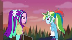 Size: 1920x1081 | Tagged: safe, artist:limedazzle, aria blaze, rainbow dash, equestria girls, equestria girls series, g4, sunset's backstage pass!, spoiler:eqg series (season 2), clothes, crossed arms, female, show accurate