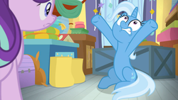 Size: 1920x1080 | Tagged: safe, screencap, starlight glimmer, trixie, pony, a horse shoe-in, g4, faic, trixie's wagon