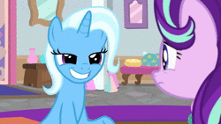 Size: 1920x1080 | Tagged: safe, screencap, starlight glimmer, trixie, pony, a horse shoe-in, g4, animated, blatant lies, cute, diatrixes, female, mawshot, one eye closed, onomatopoeia, open mouth, sound, starlight glimmer is not amused, unamused, uvula, webm, wink