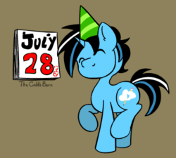 Size: 500x450 | Tagged: safe, artist:thecoldsbarn, oc, oc:cold dream, pony, unicorn, animated, birthday, calendar, cute, dancing, frame by frame, loop, smiling
