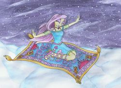 Size: 1024x750 | Tagged: safe, artist:astevenamedwolf, fluttershy, equestria girls, g4, my little pony equestria girls: better together, female, flying carpet, solo, traditional art