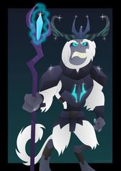 Size: 1280x1811 | Tagged: safe, artist:lavenderrain24, storm king, yeti, g4, my little pony: the movie, antagonist, armor, horns, magic, male, solo, sparkles, staff, staff of sacanas
