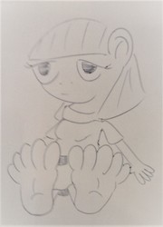 Size: 798x1109 | Tagged: safe, artist:dex stewart, maud pie, earth pony, anthro, g4, barefoot, feet, female, fetish, foot fetish, monochrome, solo, toes, traditional art