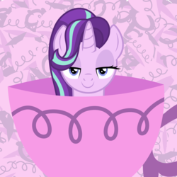 Size: 4096x4096 | Tagged: safe, artist:amarthgul, starlight glimmer, trixie, pony, unicorn, g4, abstract background, absurd resolution, cup, female, lidded eyes, newbie artist training grounds, show accurate, solo, teacup, that pony sure does love teacups