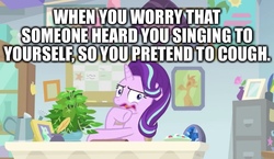 Size: 1003x580 | Tagged: safe, edit, edited screencap, screencap, phyllis, starlight glimmer, pony, unicorn, a horse shoe-in, g4, caption, faic, female, image macro, impact font, mare, plant, relatable, starlight glimmer is best facemaker, text, wavy mouth