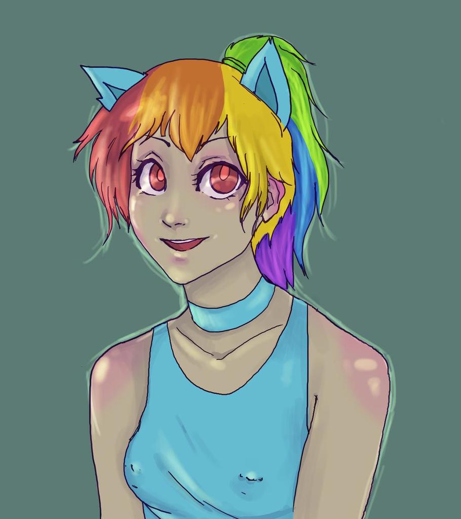 2098829 Suggestive Artistjaegerjaques Rainbow Dash Human Choker Erect Nipples Female 