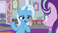 Size: 1920x1080 | Tagged: safe, screencap, starlight glimmer, trixie, pony, unicorn, a horse shoe-in, g4, air quotes, animated, best pony, cute, diatrixes, female, hinting, looking at each other, one eye closed, school, school of friendship, smiling, sound, talking, trixie is best pony, webm, wink