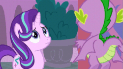 Size: 541x304 | Tagged: safe, screencap, bon bon, caramel, minuette, pinkie pie, spike, starlight glimmer, sweetie drops, dragon, earth pony, pony, unicorn, a horse shoe-in, g4, magical mystery cure, the beginning of the end, animated, cheering, crowd, cutie mark, female, floppy ears, flying, gif, male, mare, one eye closed, raised eyebrow, raised hoof, ship:sparlight, shipping, straight, winged spike, wings, wink