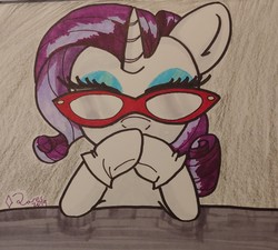 Size: 2340x2105 | Tagged: safe, artist:iffoundreturntorarity, rarity, pony, g4, atg 2019, gendo ikari, gendo pose, glasses, high res, looking at you, neon genesis evangelion, newbie artist training grounds, solo, traditional art