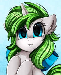 Size: 1446x1764 | Tagged: safe, artist:pridark, oc, oc only, oc:minty root, pony, unicorn, bust, commission, female, looking at you, portrait, smiling, solo
