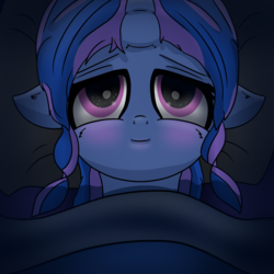 Size: 6000x6000 | Tagged: safe, artist:undisputed, oc, oc only, oc:moonlight wish, pony, unicorn, bed, female, mare, smiling, solo