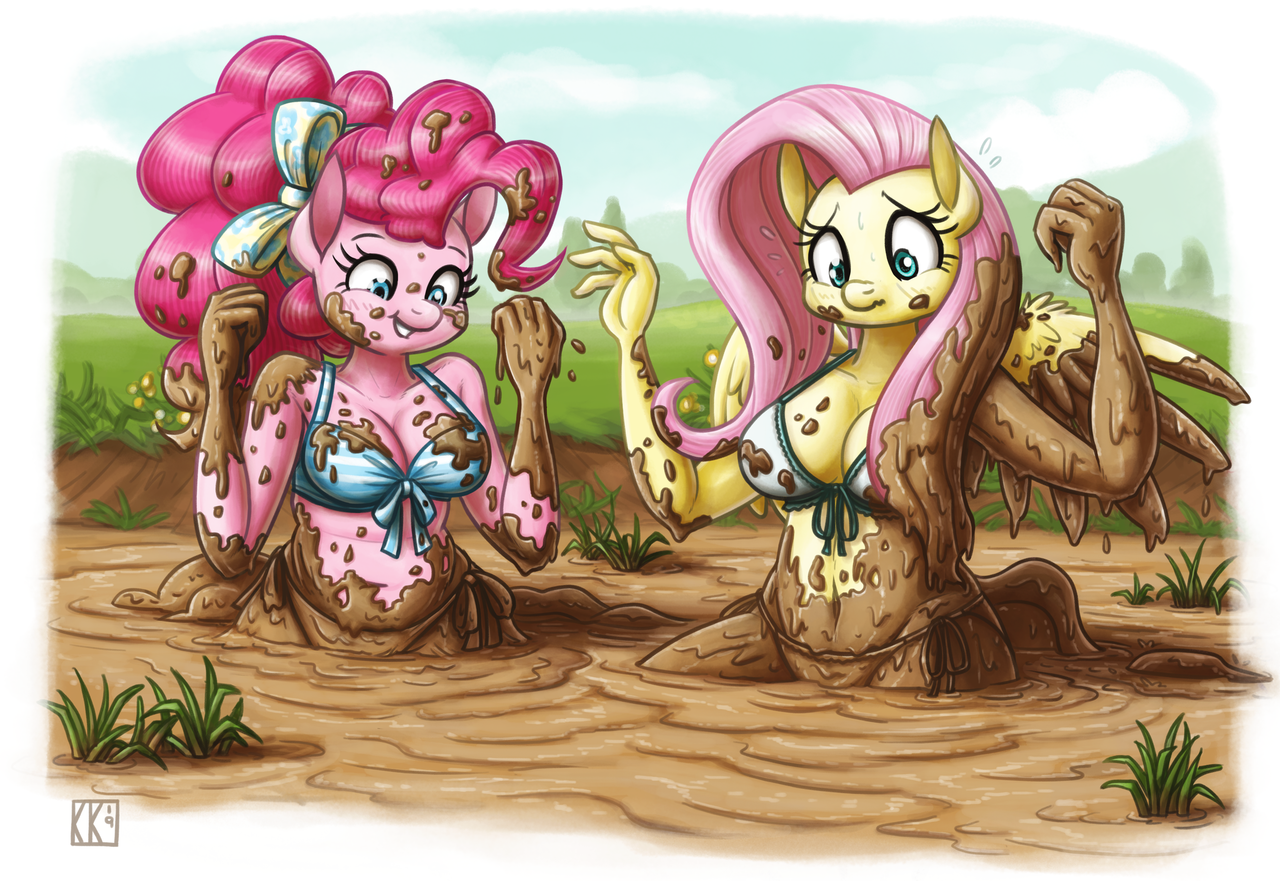 ...busty pinkie pie, cleavage, clothes, commission, covered in mud, dirty, ...