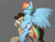 Size: 4000x3000 | Tagged: safe, artist:selenophile, rainbow dash, oc, oc:skittle, pegasus, pony, g4, bridle, canon x oc, female, gray background, male, mare, ponies riding ponies, reins, riding, saddle, shipping, simple background, skidash, stallion, straight, tack