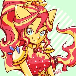 Size: 900x900 | Tagged: safe, artist:babtyu, sunset shimmer, equestria girls, g4, my little pony equestria girls: legend of everfree, crystal guardian, cute, female, geode of empathy, magical geodes, ponied up, shimmerbetes, solo