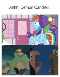 Size: 710x900 | Tagged: safe, edit, screencap, discord, rainbow dash, llama, g4, my little pony best gift ever, butt, candle, demon llama, discord candle, emperor kuzco, funny, kuzco, meme, on floor, pacha, plot, rainbutt dash, scared, screaming, the emperor's new groove, tongue out, winter hat, yeet