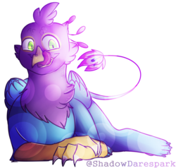 Size: 907x862 | Tagged: safe, artist:shadowdarespark, oc, oc only, oc:gyro feather, oc:gyro tech, griffon, artfight, griffonized, kitchen eyes, licking, male, species swap, tongue out