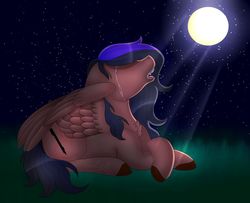 Size: 1024x831 | Tagged: safe, artist:tomboygirl45, oc, oc only, pegasus, pony, crying, female, mare, moon, night, prone, solo