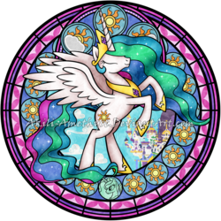 Size: 1024x1024 | Tagged: safe, artist:akili-amethyst, princess celestia, princess luna, pony, g4, cutie mark, disney, dive to the heart, kingdom hearts, rearing, solo focus, stained glass, watermark