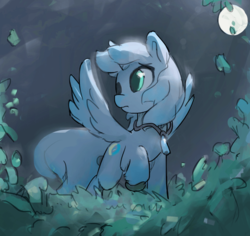 Size: 700x662 | Tagged: safe, artist:littleskponfur, oc, alicorn, pony, alicorn oc, full moon, grass, jewelry, moon, necklace, worried, ych result