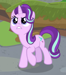 Size: 572x653 | Tagged: safe, screencap, starlight glimmer, pony, a horse shoe-in, g4, angry, cropped, cute, cute when angry, cutie mark, female, looking up, madorable, raised hoof, serious, serious face, solo