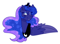 Size: 1280x940 | Tagged: safe, artist:cubbybatdoodles, princess luna, alicorn, pony, g4, best princess, bust, female, horn, jewelry, mare, regalia, simple background, transparent background, wings