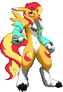 Size: 89x130 | Tagged: safe, artist:zeka10000, edit, sunset shimmer, renamon, anthro, g4, animated, chest fluff, crossover, digimon, female, gif, looking forward, mugen, pixel art, simple background, solo, species swap, sprite, transparent background