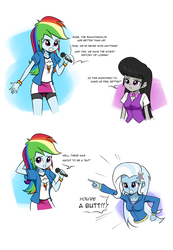 Size: 1000x1446 | Tagged: safe, artist:twilite-sparkleplz, octavia melody, rainbow dash, trixie, equestria girls, g4, my little pony equestria girls: friendship games, dialogue, female, lego, reference, the lego movie, trio, trio female