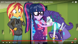 Size: 1366x768 | Tagged: safe, screencap, rarity, sci-twi, sunset shimmer, twilight sparkle, eqg summertime shorts, equestria girls, g4, monday blues, youtube