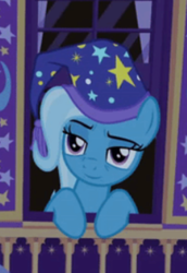 Size: 384x558 | Tagged: safe, edit, edited screencap, screencap, trixie, pony, to where and back again, cropped, female, hat, inverted mouth, lidded eyes, nightcap, sleepy, solo, trixie's wagon