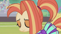 Size: 640x360 | Tagged: safe, screencap, lighthoof, shimmy shake, earth pony, pony, 2 4 6 greaaat, g4, animated, bedroom eyes, cheerleader outfit, clothes, confident, female, gif, lidded eyes, loop, mare, school of friendship, smiling