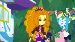 Size: 704x396 | Tagged: safe, artist:cybersquirrel, edit, edited screencap, screencap, adagio dazzle, fluttershy, rainbow dash, sci-twi, twilight sparkle, equestria girls, equestria girls specials, g4, my little pony equestria girls: better together, my little pony equestria girls: sunset's backstage pass, animated, animation error, clothes, discovery family logo, female, geode of super speed, gif, magical geodes, shorts, spanking