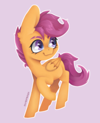 Size: 864x1064 | Tagged: safe, artist:onionpwder, scootaloo, pegasus, pony, g4, ear fluff, female, filly, purple background, simple background, solo