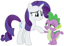 Size: 1354x970 | Tagged: safe, artist:georgegarza01, rarity, spike, dragon, pony, unicorn, dragon dropped, g4, cute, female, holding hands, holding hooves, male, ship:sparity, shipping, show accurate, simple background, smiling, straight, transparent background, vector, winged spike, wings