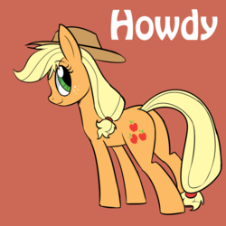 Size: 900x900 | Tagged: safe, artist:casualcolt, applejack, earth pony, pony, g4, cute, female, howdy, jackabetes, mare, one word, red background, simple background, solo