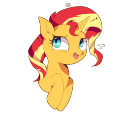 Size: 1602x1500 | Tagged: safe, artist:stuwor-art, sunset shimmer, pony, unicorn, bust, cute, female, mare, open mouth, plewds, shimmerbetes, simple background, solo, transparent background