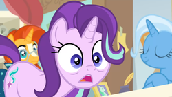 Size: 1920x1080 | Tagged: safe, screencap, starlight glimmer, sunburst, trixie, pony, unicorn, a horse shoe-in, g4, faic, female, male, mare, phyllis no!, shocked, stallion, starlight glimmer is best facemaker