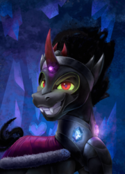 Size: 2500x3469 | Tagged: safe, artist:tsitra360, king sombra, princess cadance, princess flurry heart, shining armor, alicorn, pony, unicorn, g4, bad end, bust, captured, crystal, glowing eyes, high res, horn, horn ring, lineart, micro, portrait, trapped