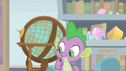 Size: 1920x1080 | Tagged: safe, screencap, spike, dragon, a horse shoe-in, g4, globe, smiling, winged spike, wings