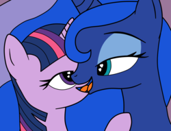 Size: 1195x913 | Tagged: safe, artist:eagc7, princess luna, twilight sparkle, alicorn, pony, g4, bedroom eyes, duo, female, french kiss, kissing, lesbian, mare, ship:twiluna, shipping, tongue out, tongue to tongue