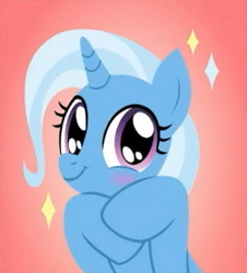 Size: 290x321 | Tagged: safe, edit, edited screencap, editor:kerinova, screencap, trixie, pony, unicorn, a horse shoe-in, g4, blushing, cropped, cute, diatrixes, female, hooves together, looking at you, mare, smiling, solo