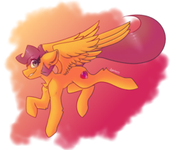 Size: 1000x846 | Tagged: safe, artist:synnibear03, scootaloo, pegasus, pony, g4, chest fluff, cute, cutealoo, cutie mark, ear fluff, female, leg fluff, older, older scootaloo, partial background, profile, scootaloo can fly, simple background, smiling, solo, speedpaint available, spread wings, the cmc's cutie marks, transparent background, wings
