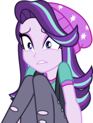 Size: 6700x8885 | Tagged: safe, artist:twilirity, starlight glimmer, equestria girls, equestria girls specials, g4, my little pony equestria girls: mirror magic, .svg available, absurd resolution, beanie, clothes, female, frightened, hat, pants, scared, simple background, sitting, solo, transparent background, vector, vest