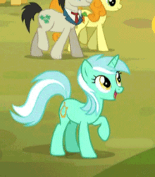 Size: 251x285 | Tagged: safe, screencap, carrot top, golden harvest, lucky breaks, lyra heartstrings, earth pony, pony, unicorn, derpibooru, g4, party pooped, animated, ball, cute, female, juxtaposition, lyrabetes, mare, meta