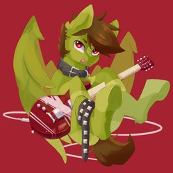 Size: 1077x1080 | Tagged: safe, artist:tangomangoes, oc, oc only, oc:olive hue, pegasus, pony, guitar, musical instrument, solo