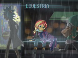 Size: 4000x3000 | Tagged: safe, artist:emerald-light, sunset shimmer, twilight sparkle, alicorn, human, pony, robot, snail, equestria girls, g4, adventure time, backpack, bill cipher, crossover, fallout, female, gravity falls, high res, infinity train, male, mare, nuka cola, nuka cola quantum, one-one, rain, rick and morty, rick sanchez, sleeping, tulip olsen, twilight sparkle (alicorn)