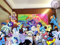 Size: 4608x3456 | Tagged: safe, artist:silver fox, derpibooru exclusive, applejack, fluttershy, pinkie pie, rainbow dash, rarity, twilight sparkle, oc, alicorn, earth pony, human, pegasus, pony, unicorn, g4, bed, china, china ponycon, chinese, ear fluff, female, flying, group, group photo, hotel, hotel room, irl, irl human, looking at you, male, mane six, mare, meme, one eye closed, open mouth, photo, scenery, smiling, stallion, sya's moon, twilight sparkle (alicorn), wink, wm club