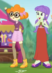 Size: 322x451 | Tagged: safe, screencap, scribble dee, starlight, accountibilibuddies, equestria girls, g4, my little pony equestria girls: choose your own ending, background human, boots, clothes, cute, dress, glasses, pigtails, scribblebetes, shoes, skirt, smiling, socks, thigh highs