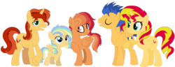 Size: 1206x462 | Tagged: safe, artist:camomiie, flash sentry, sunset shimmer, pony, g4, family, female, male, offspring, parent:flash sentry, parent:sunset shimmer, parents:flashimmer, ship:flashimmer, shipping, straight