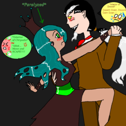 Size: 999x999 | Tagged: safe, artist:fraterna25, discord, queen chrysalis, human, g4, dancing, female, humanized, male, ship:discolis, shipping, straight